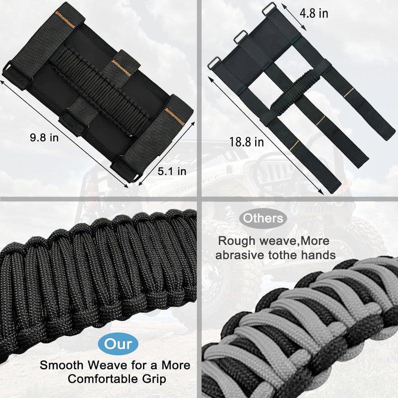 KKIKK Paracord Jeep Grab Handles, 2 Pack Jeep Wrangler Roll Bar Grab Handles for JK TJ JL CJ YJ JKU JLU and Gladiator JT Wrangler Hardware Handle for 2019 2020 2021 2022 2023 2024 Modle - Image 3